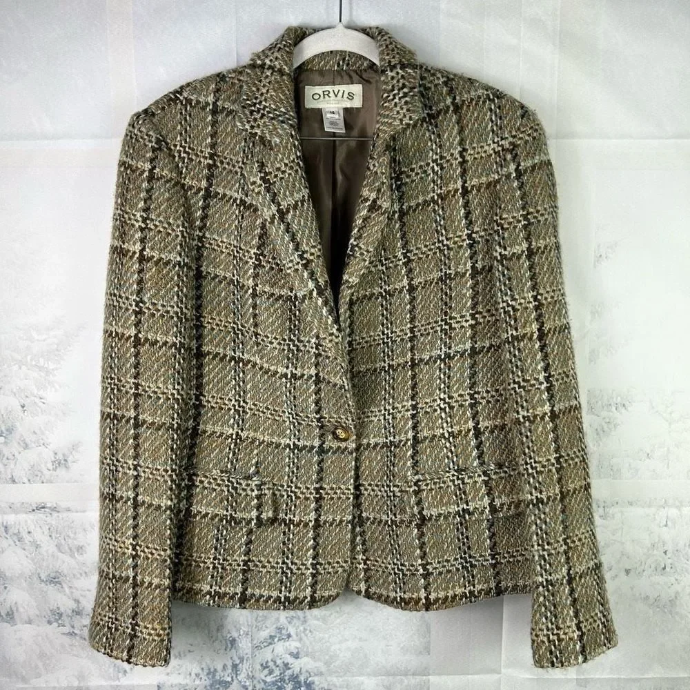 Orvis Wool Plaid Single Breasted Blazer Coat - Picture 13 of 14